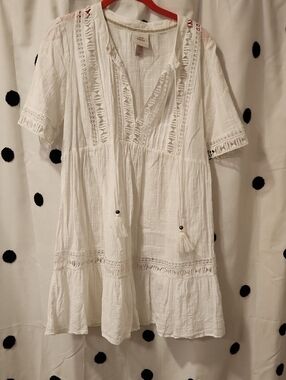Knox Rose White Textured Square-Grid Dress Cover Up Small